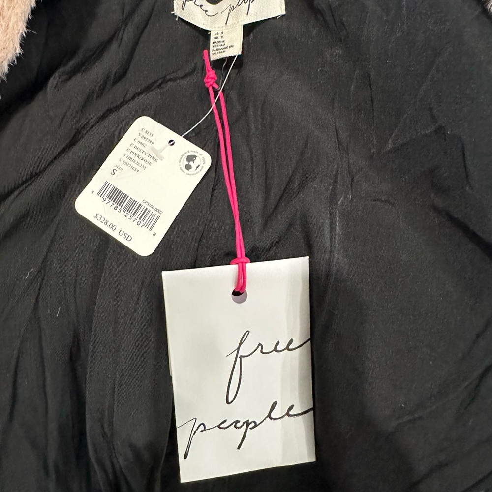 🆕 FREE PEOPLE Cuff it Coat Pink Teddy Cozy Faux Fur Trench Coat Jacket - Picture 11 of 13